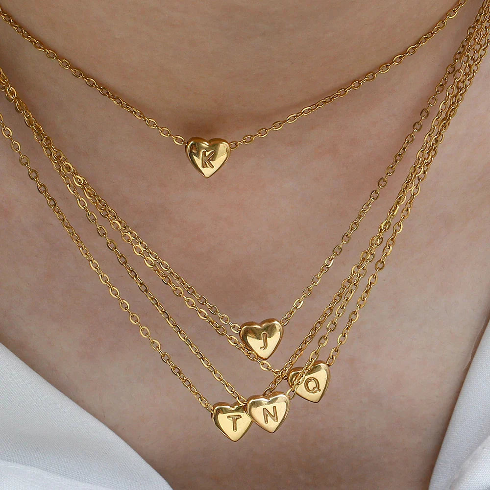 Minimalist Small Love Initial Necklace Jewelry Stainless Steel 18k Gold Plated Mini Heart Letter Pendant Necklace