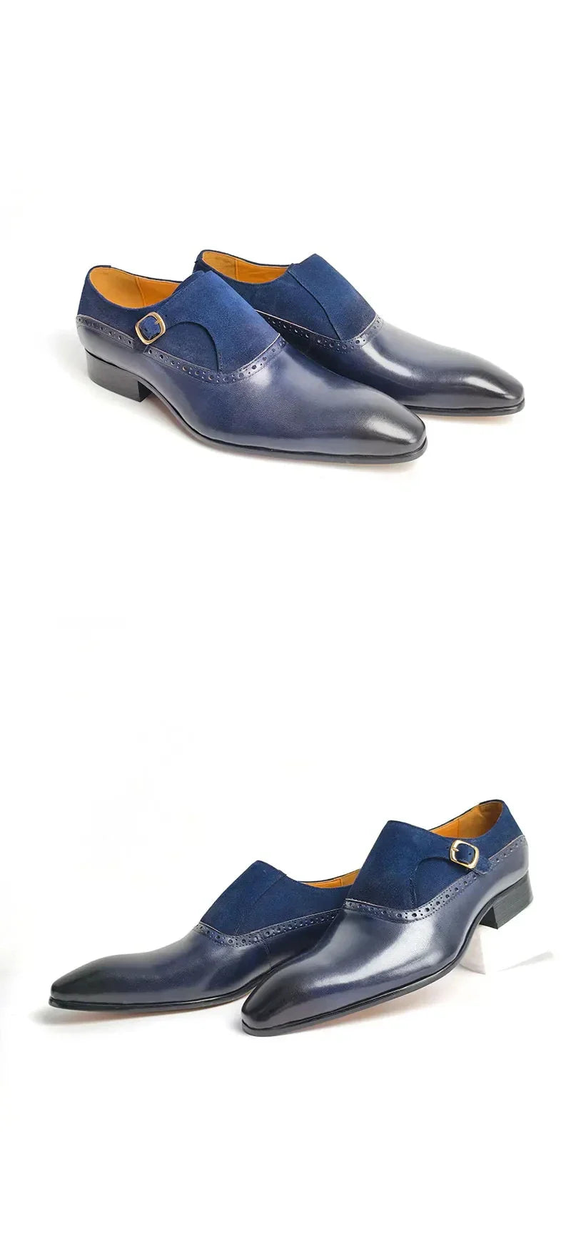 Men's Handmade Cow Suede&Leather Loafers Slip-On Comfortable Casual Shoes for Office,Wedding Non-Slip Sole, Solid Pattern Design