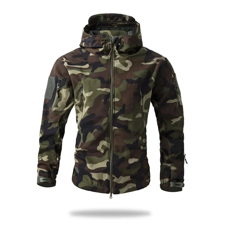 New Soft Shell Tactical Jacket  Men Winter Fleece Hooded Coat Hunting Clothes Outdoor Camouflage CS Tops Waterproof Windproof