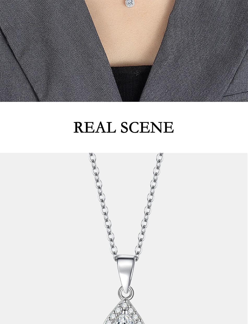 1CT Pear Cut Moissanite Necklace for Women S925 Pure Silver Sparkling Diamond Pendant Luxury Jewelry Party Gift