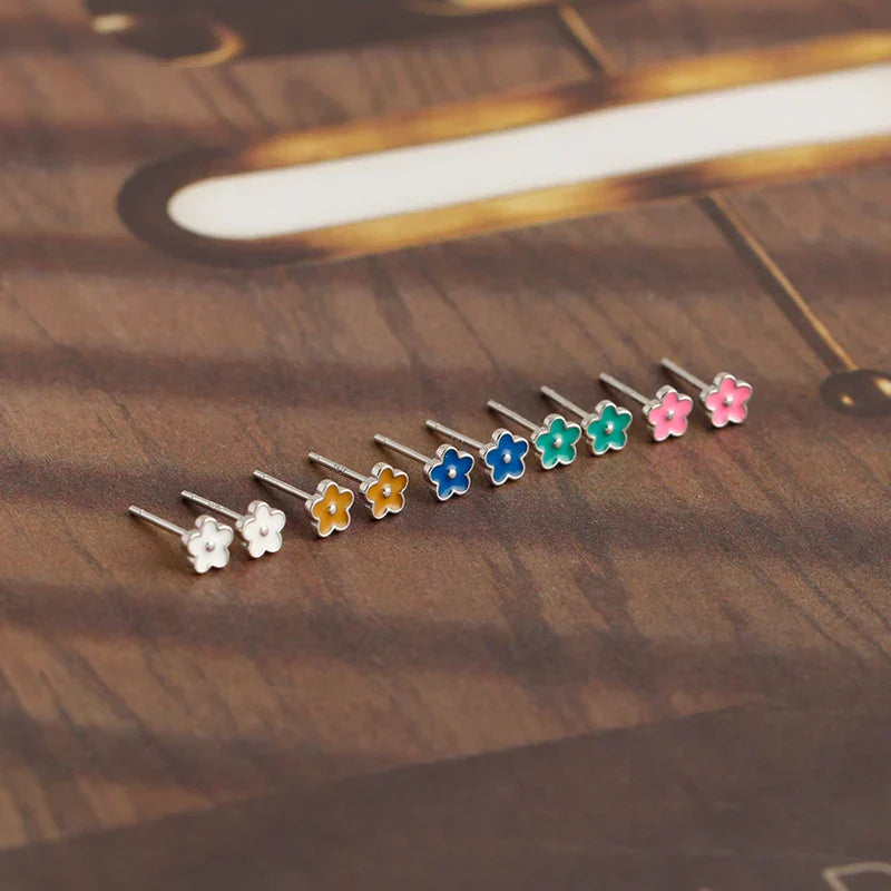 925 Sterling Silver Romantic White Enamel Flower Screw Bead Stud Earrings for Women Fashion Simple Piercing Jewelry Gift