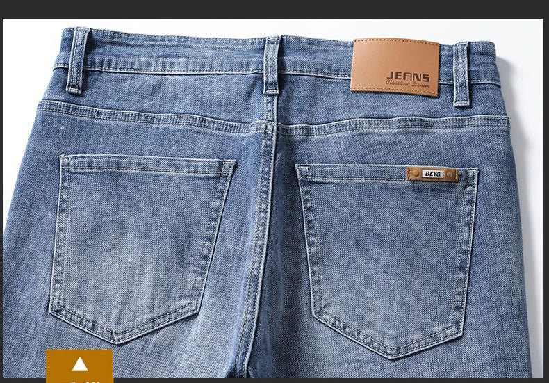 Korean Fashion Men's Soft Stretch Slim Fit Jeans Business Casual Straight Denim Pants Classic Brand Washed Blue Gray Trousers