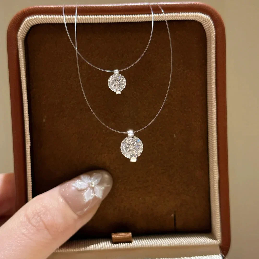 0.5-5CT Moissanite Pendant Necklace Women  Certified 925 Sterling Silver Transparent Fishing Line Choker Chain Jewelry