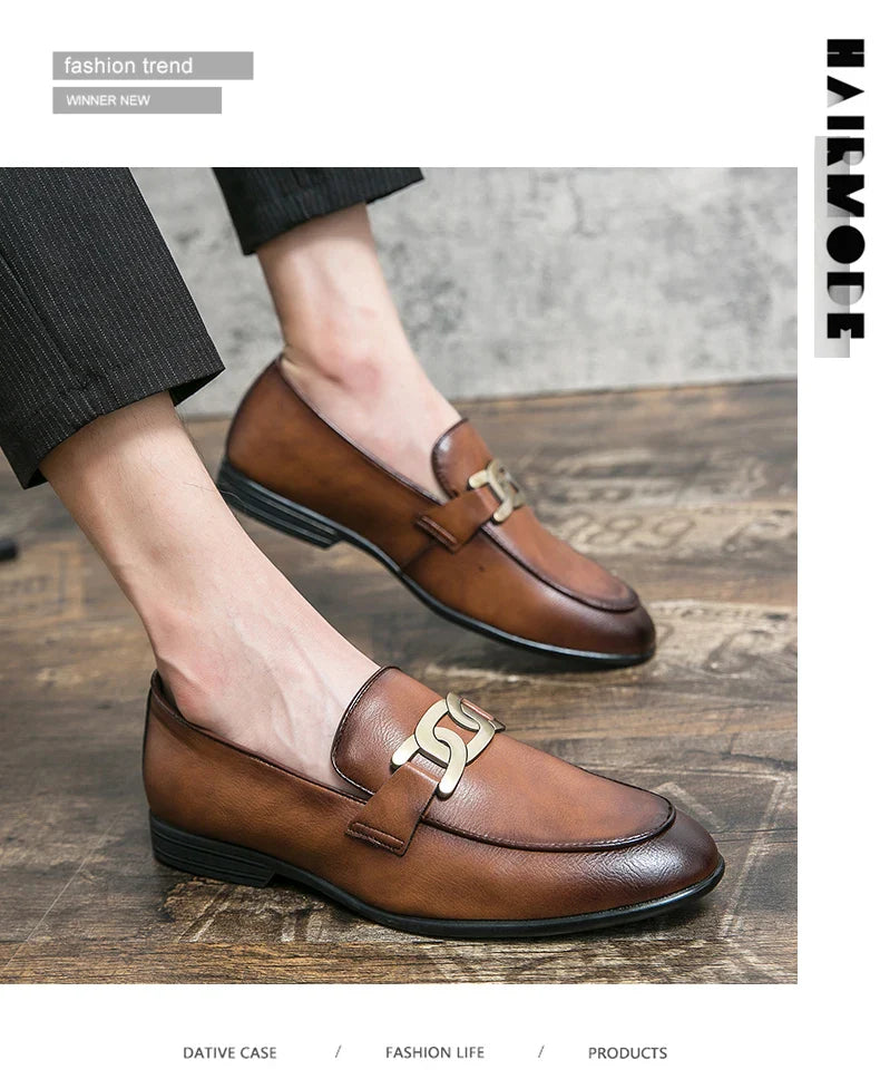 Italian Fashion Leather Shoes Moccasins For Men Casual Man Shoe Business Male Formal Pointed Fashion Wedding Black Skin