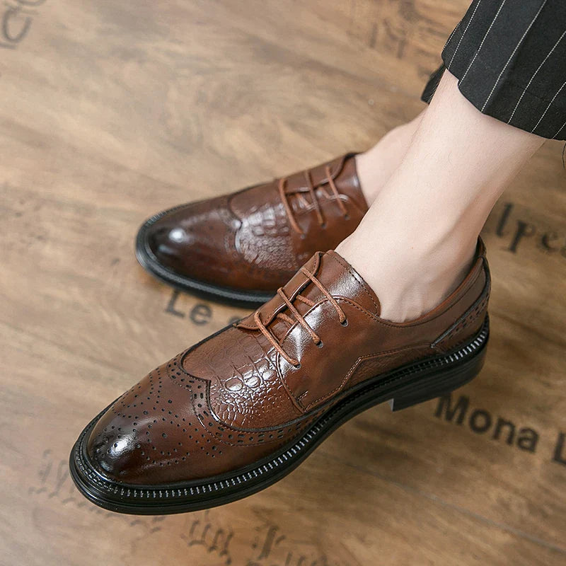 Designer Business Oxfords Formal Wedding Mens Derby Italian Original Crocodile Leather Dress Office Loafers Casual Shoes for Men