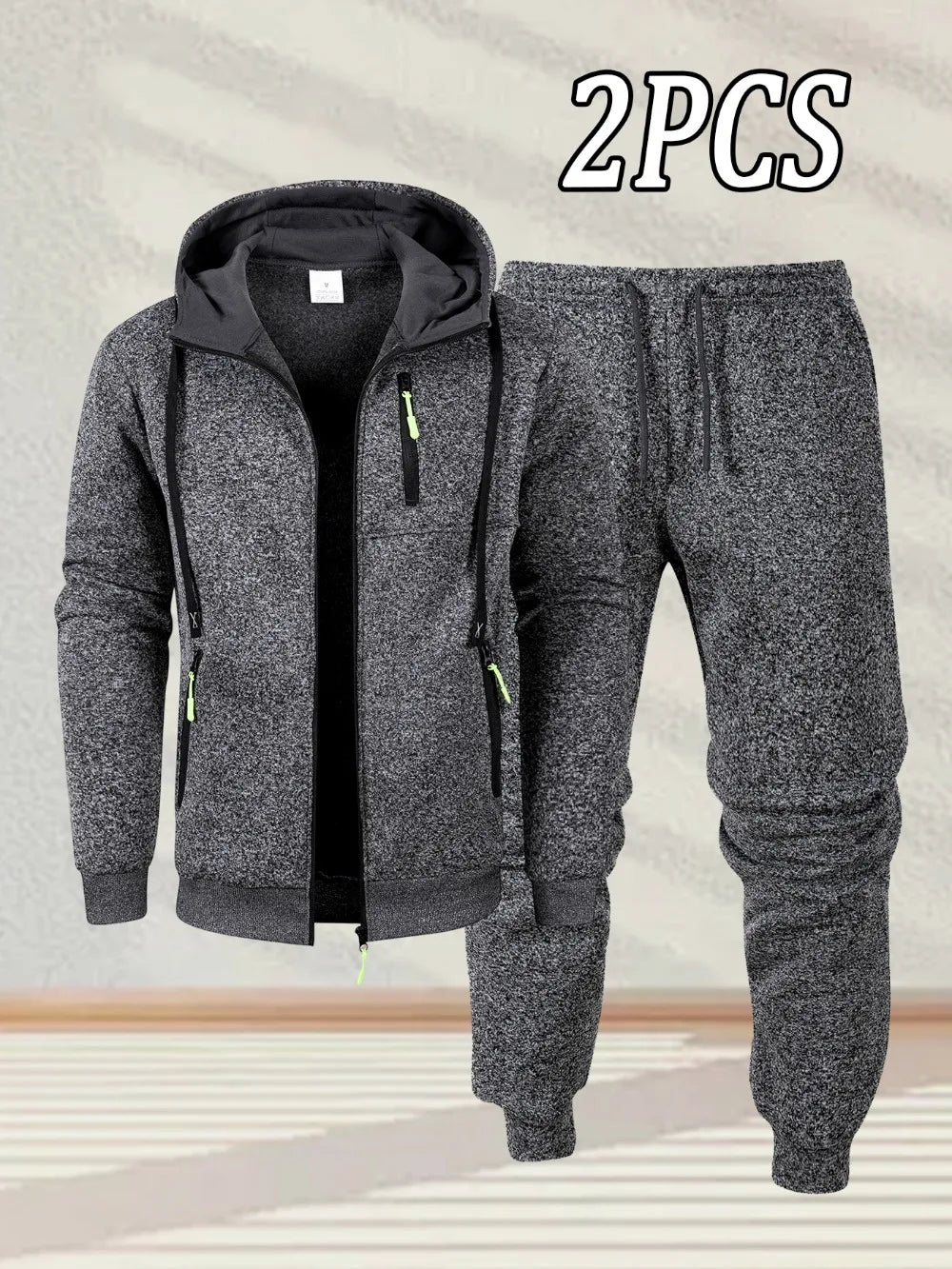 New Men's Casual Sportswear Autumn Solid Color Daily Sweatshirts Sweatpants Jogging Tracksuit Zipper Hooded Jacket and Pants Set