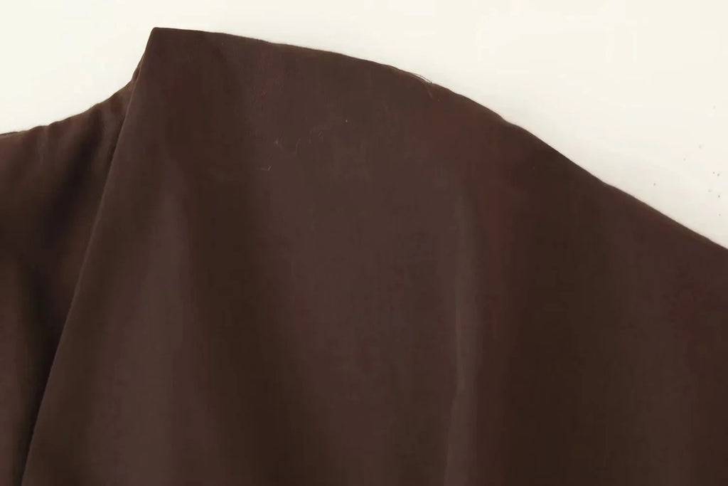 2026 Spring Summer Vintage Women Dress Fashion Single Breasted Sashes Draped V Neck Sleeveless Chic Brown Ladies Dresses