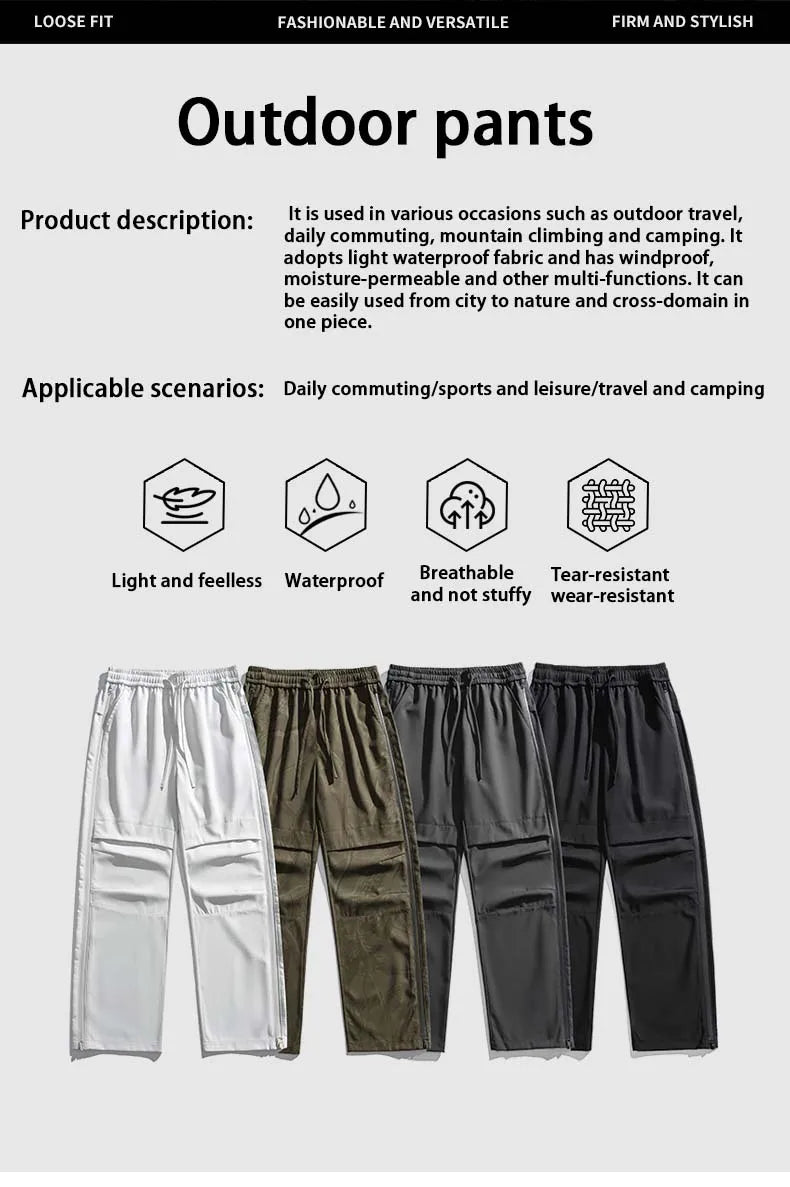 Men's Hiking Pants Waterproof Windproof Breathable Overalls Trousers Side Zipper Trekking Camping Outdoor Sport Camping Pants