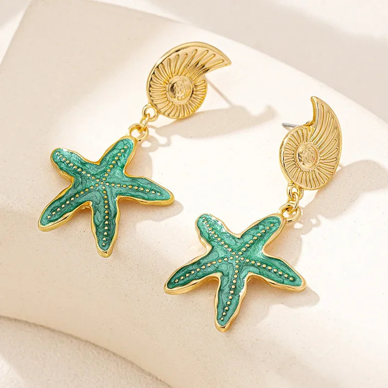 1 Pair Geometric Temperament Casual Starfish Stud Earrings Summer Simple Beach Vacation Style Earrings Ocean Jewelry Gift