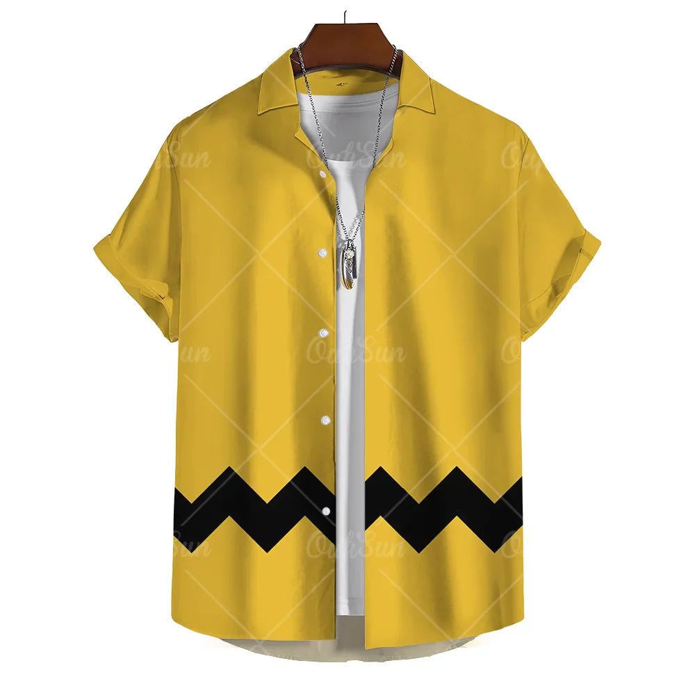 Fashion Yellow Oversized Hawaiian Social Shirt For Men Camisas Casuais Men's Summer Clothing 3d Print Short Sleeves Top Blouse