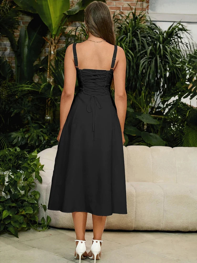 NewAsia Summer Sweet Solid Sleeveless Long Dress Women Fashion Bandage Camisole Dresses Padded Boned Robe Elegant Party Vestidos