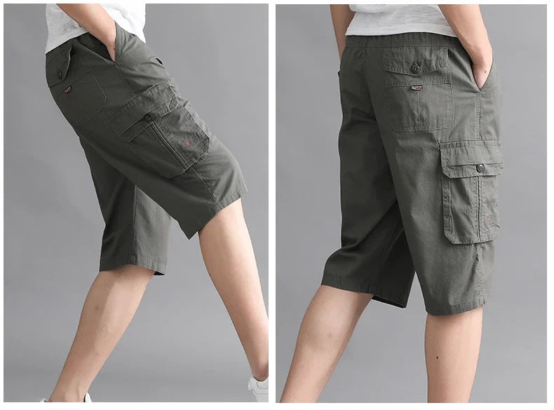 Mens Streetwear Casual Shorts Fashion Loose Straight Cargo Shorts Below Knee Cotton Joggers Shorts Man Cropped Pants