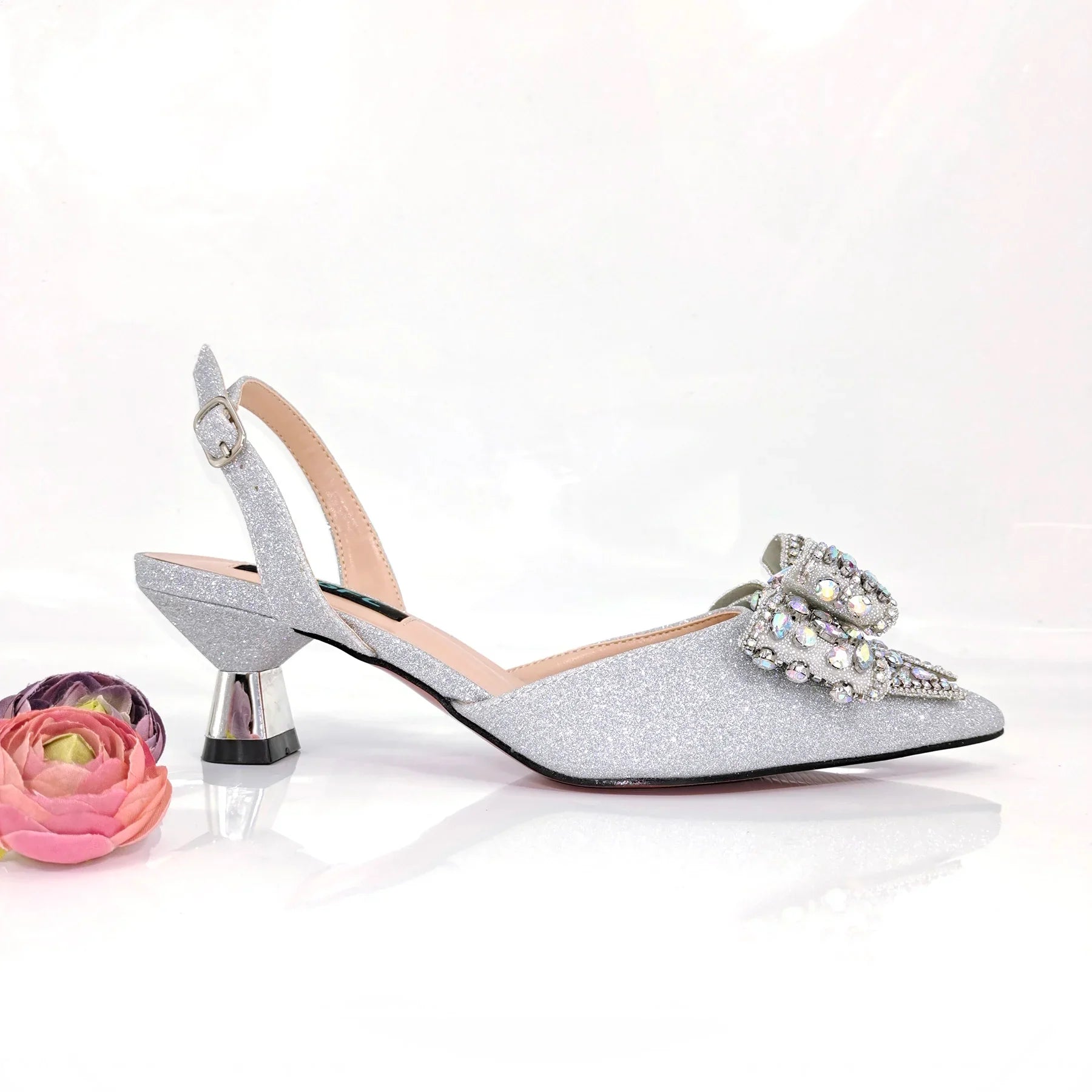 Frosted Crystal Shiny Rhinestone Pointed Shoes And Bag Set