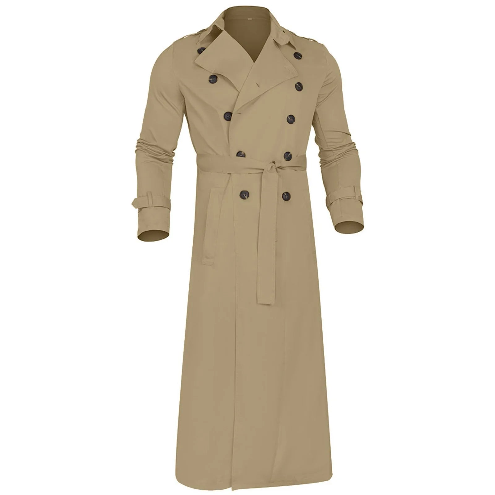 Men'S Windbreaker Spring Autumn Long-Slevee Extra Long Trench Coat Classic Trend Double Breasted Solid Color Temperament Trench