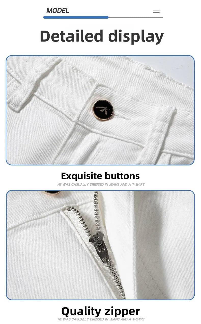 2026 Men White Jeans Fashion Casual Classic Style Slim Fit Soft Trousers Male Brand Advanced Stretch Pants