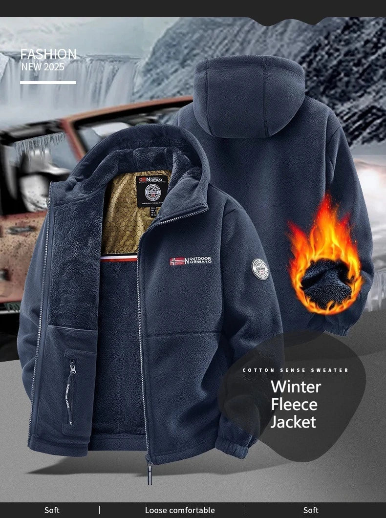 Winter Fleece Jacket Men Casual Thickened Wool Coat Athleisure Design Warm Fashion Hooded Jackets Snow Ski Suit Tactical Coat