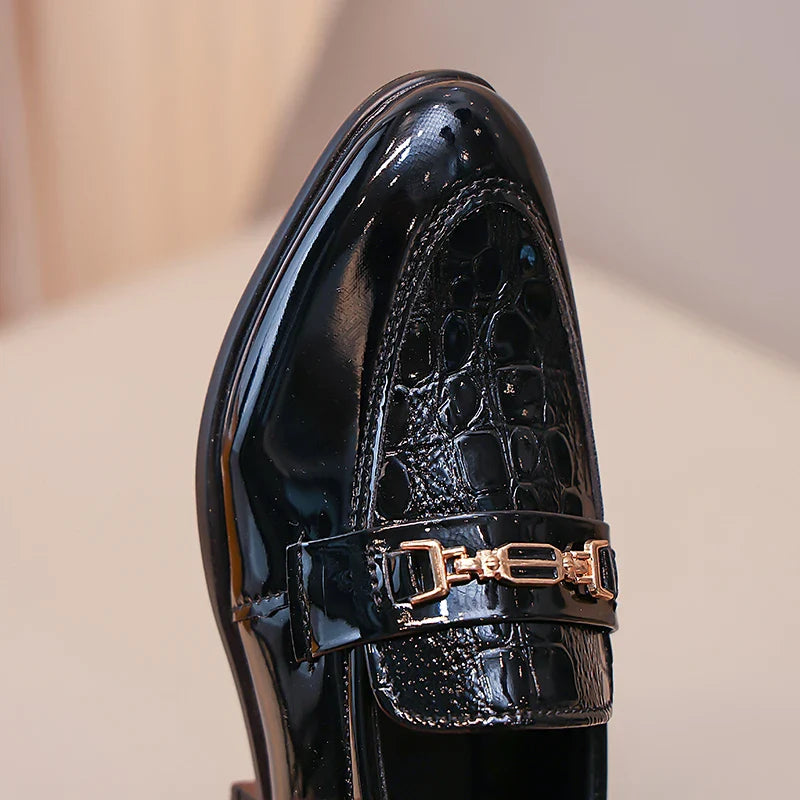 Boys Leather Shoes Black Classic Children Formal Shoes Point Toes Soft Bottom 2026 Spring Autumn Kids Flat Shoes British Style