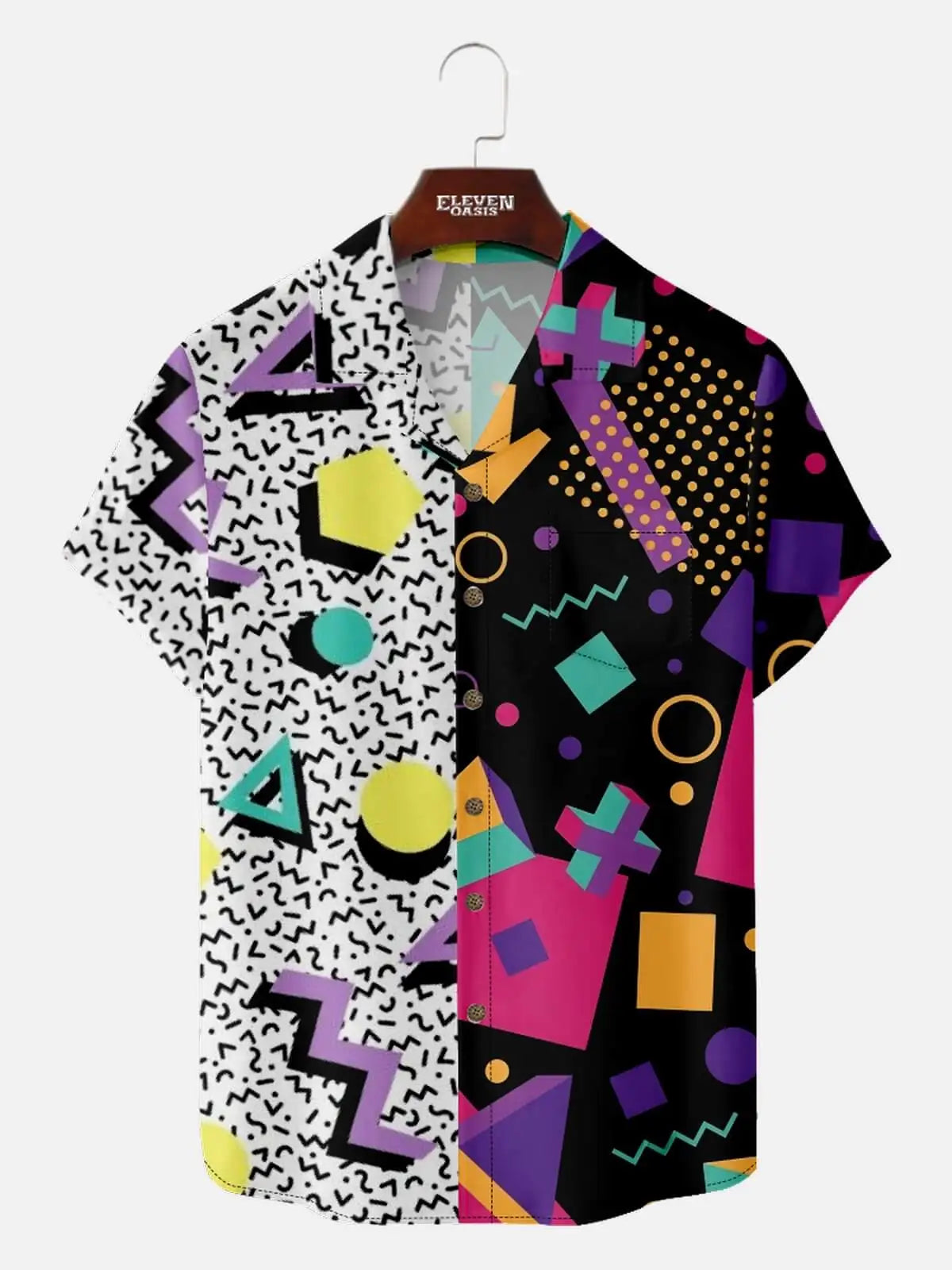 Men's Hawaiian Shirt Summer Casual Fun Hawaiian Pop Art Triangle Print Button Lapel Short Sleeve Shirt Men's Short Sleeve Shirt