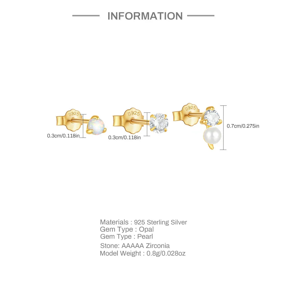925 Sterling Silver 3pcs/set Cute Chians Stud Earrings Set Fashion Zircon Crystal Women Girls Gift Fine Jewelry Set