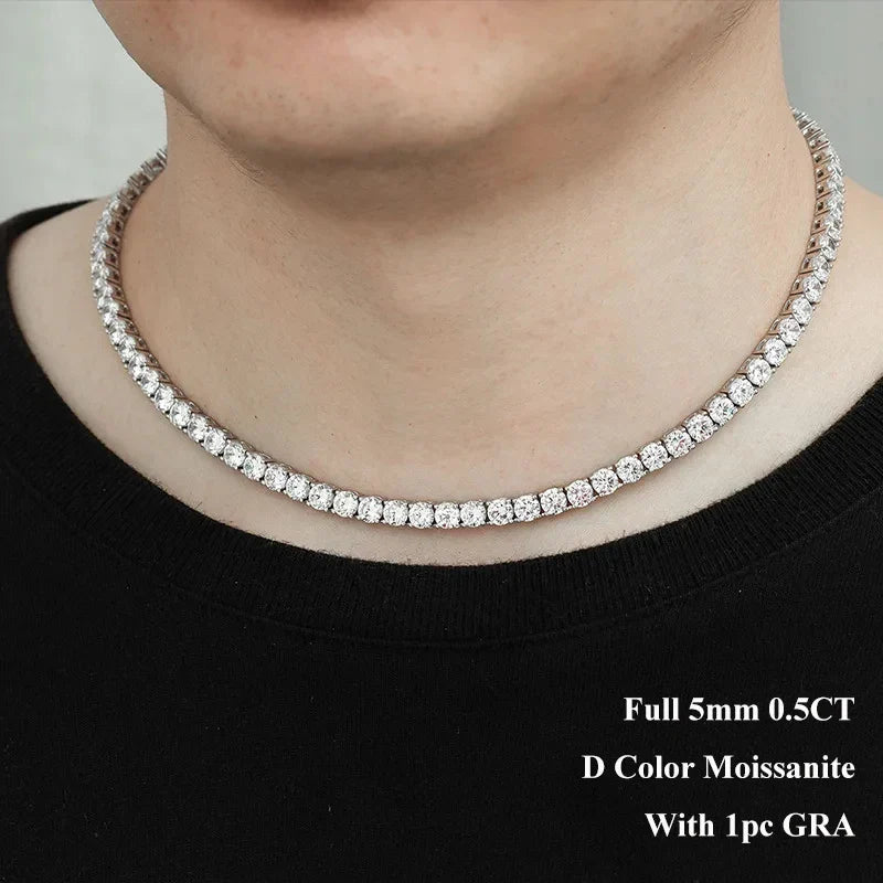 Real 2-5mm Full D Color Moissanite Tennis Neck Chain Necklace for Woman Man 925 Silver GRA Certified Party Bridal Necklaces