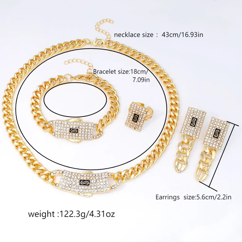 Monaco Chain 18K Gold Plated Cuban Chain Jewelry Set High Quality Necklace Bracelet 2025 New For Bridal Wedding Gift