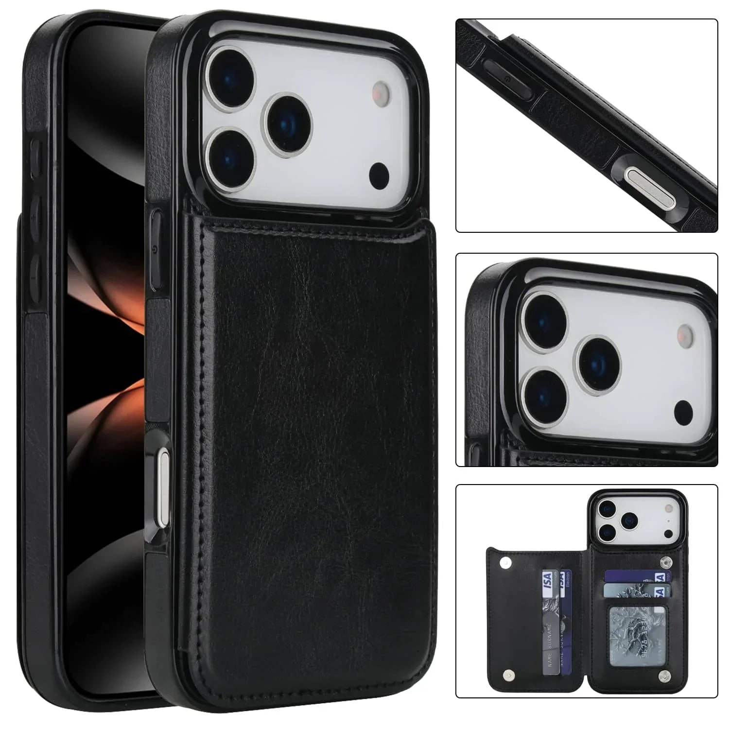 For iPhone 17/Air/17 Pro/17 Pro Max Wallet Case With Card Holder,PU Faux Leather Kickstand Card Slots Case,Double Magnetic Clasp