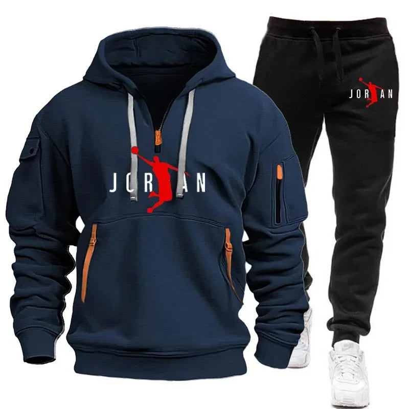 2025 Autumn and winter new trend men's blazer + Tracksuit pants Fashion casual jogging print sportswear outdoor sportswear