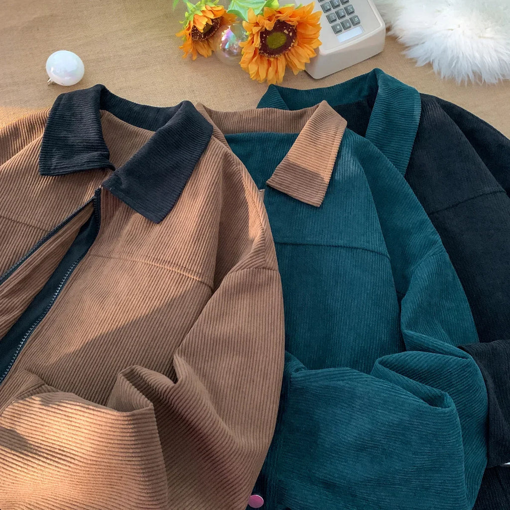 2026 Autumn Corduroy Cargo Jacket For Men Windbreakers Zipper Coats Loose Cargo Outwear Casual Jacket Mens Clothes