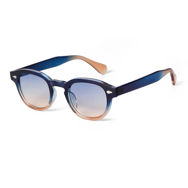 Vintage Tortoise Shell Round Sunglasses Women Men 2026 Brand Design Retro Rivet Yellow Blue Lens Square Sun Glasses Female Male