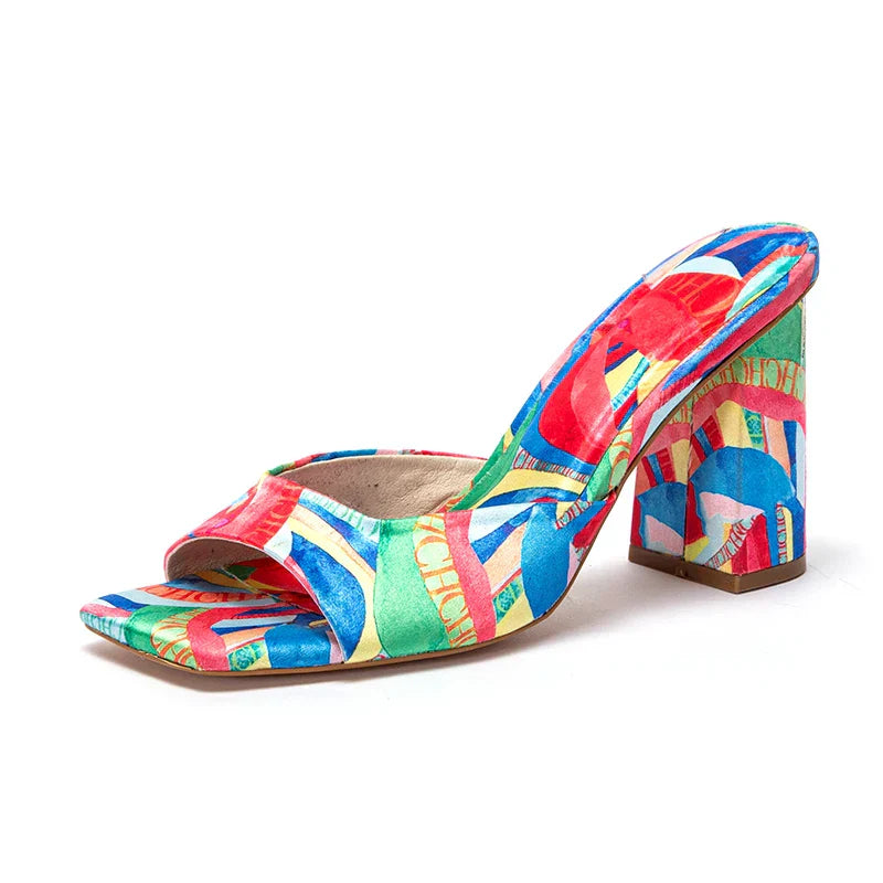 Women's Thick Heel Sandals 2024 Brand New Square Open Toe Sliding Toe Sandals