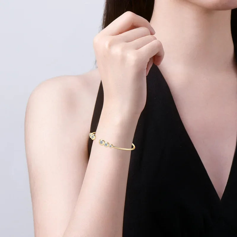 Four Prong Moissanite Cuff Bangle 5mm 0.5CT Round Cut D Color 925 Silver Open Hand Chain Bracelet For Women Girl Lady Gift