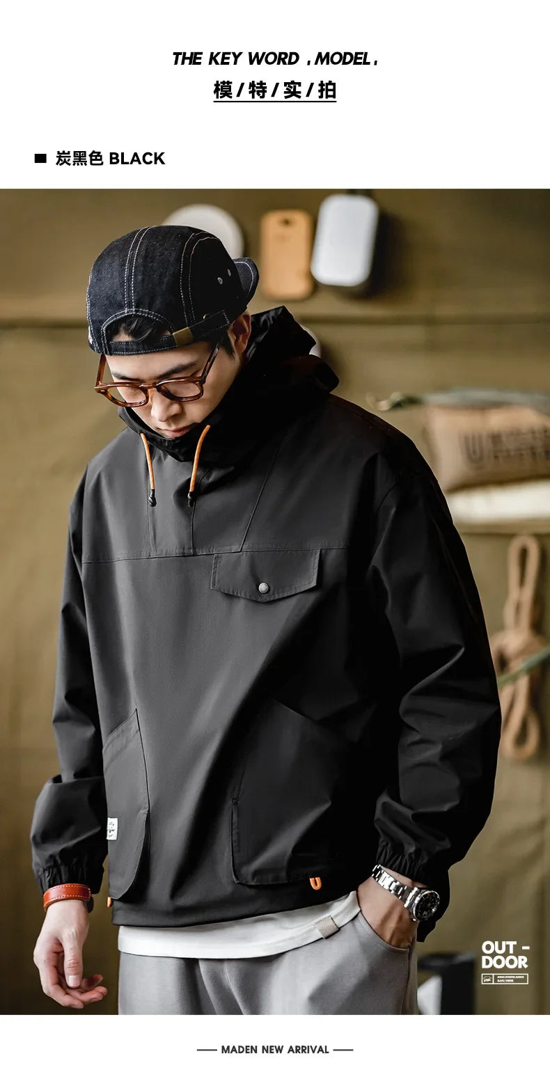 Casual Outdoor Multi-pocket Hooded Men's Jackets Spring Fall Loose Windbreak Parka Ginger Climbing Outerwear Track Jacket