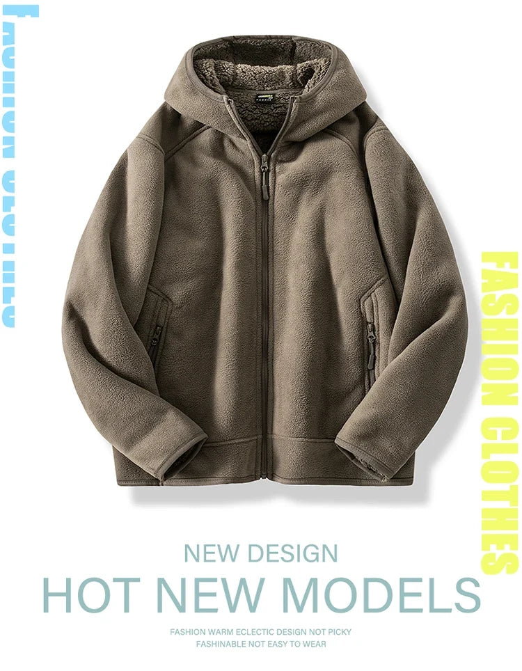 2024 Autumn/Winter New Men's Fleece Jacket With Thickened And Plush Youth Hoodie Jacket Casual Fashion Jacket Cotton Jacket