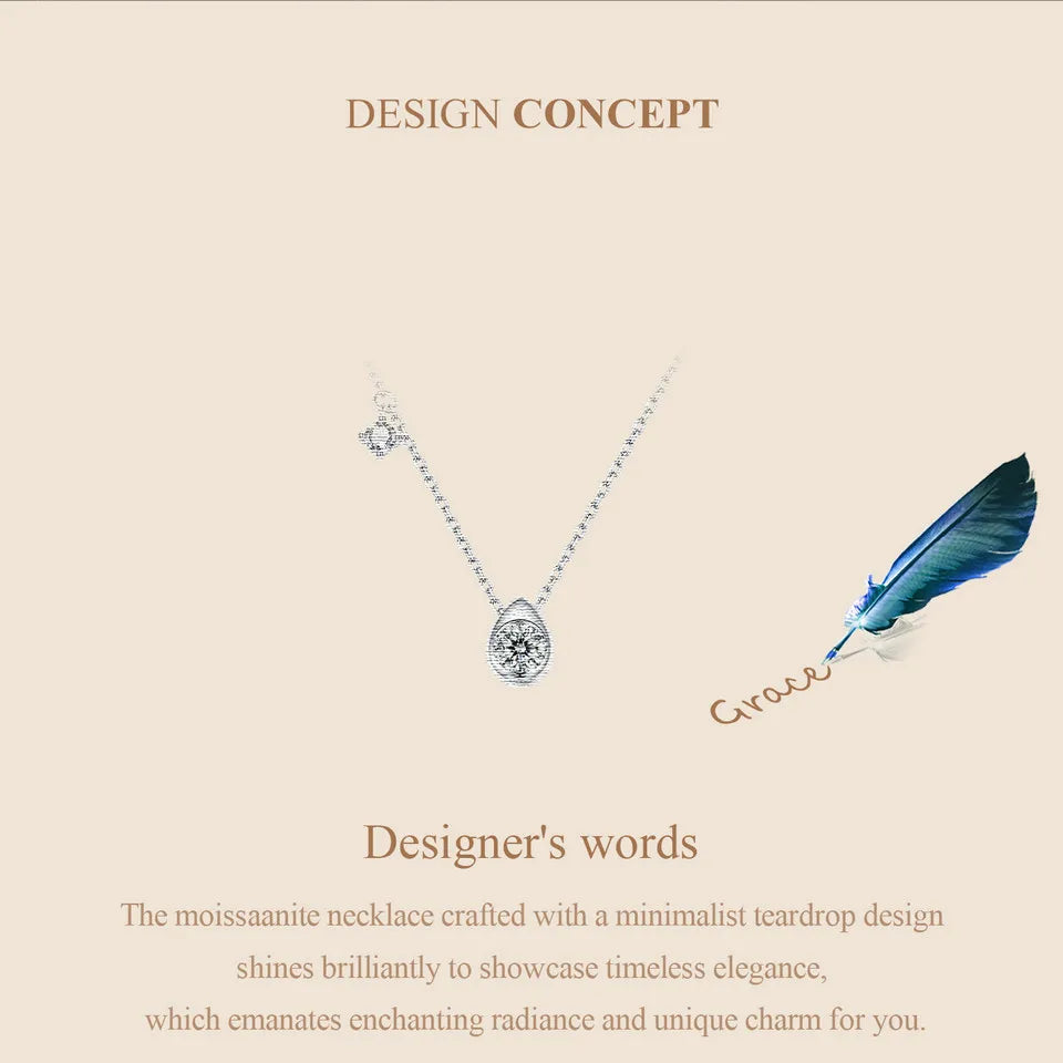White Gold Plated Moissanite Necklace for Women, 925 Silver Pear/Round Solitaire Moissanite Pendant Valentines Day Gift