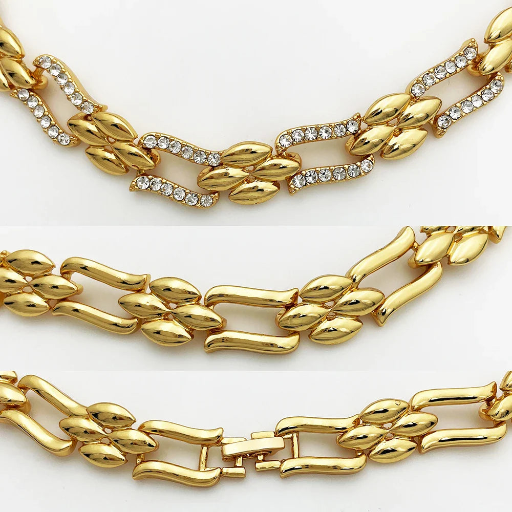 Dubai Gold Color Jewelry Set Cuban Necklace Earrings For Women Bride Wedding Jewelry Banquet Party Gift
