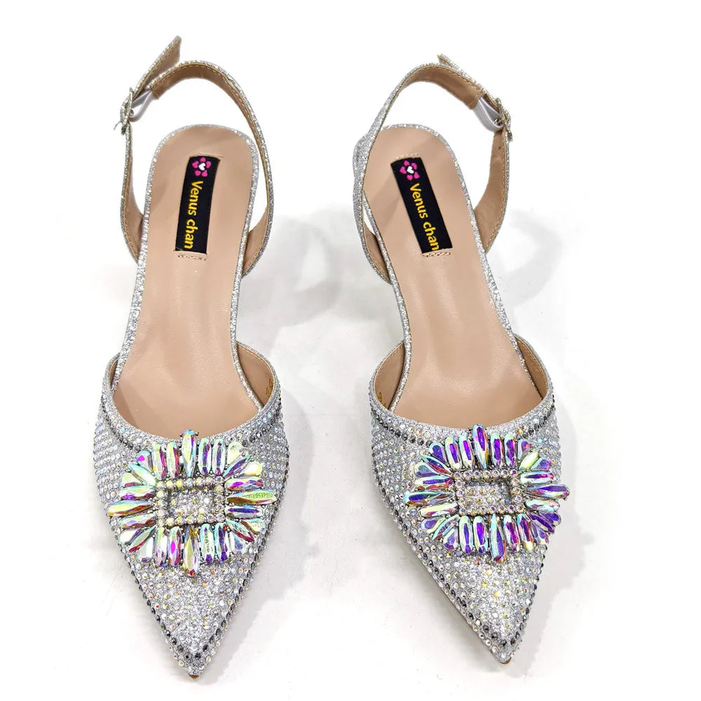 African Style Women's Shoes Mixed With BlackGold High Heels Pointed At The Dinner Party Nigerian Women's Shoes