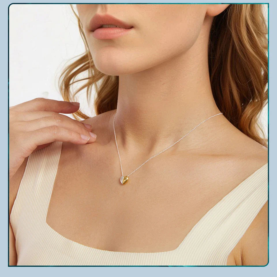 Gold Plated Heart Pendant Necklace for Women, 925 Sterling Silver Couple Heart Fashion Waterproof Metal Daily Jewelry