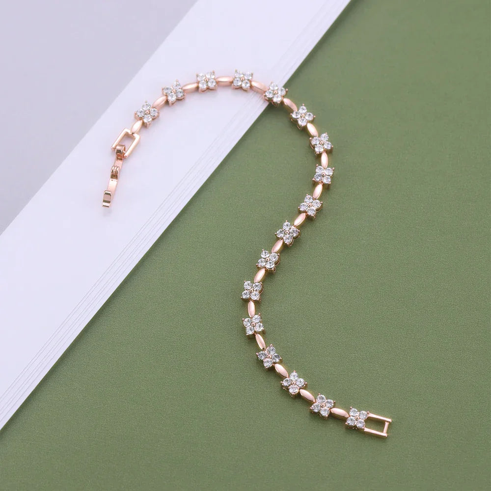 Flower Bracele Embellished with Premium Swarovski Crystals T Quality Brass with 18K Rose Gold Plated Wedding Bridal Gift