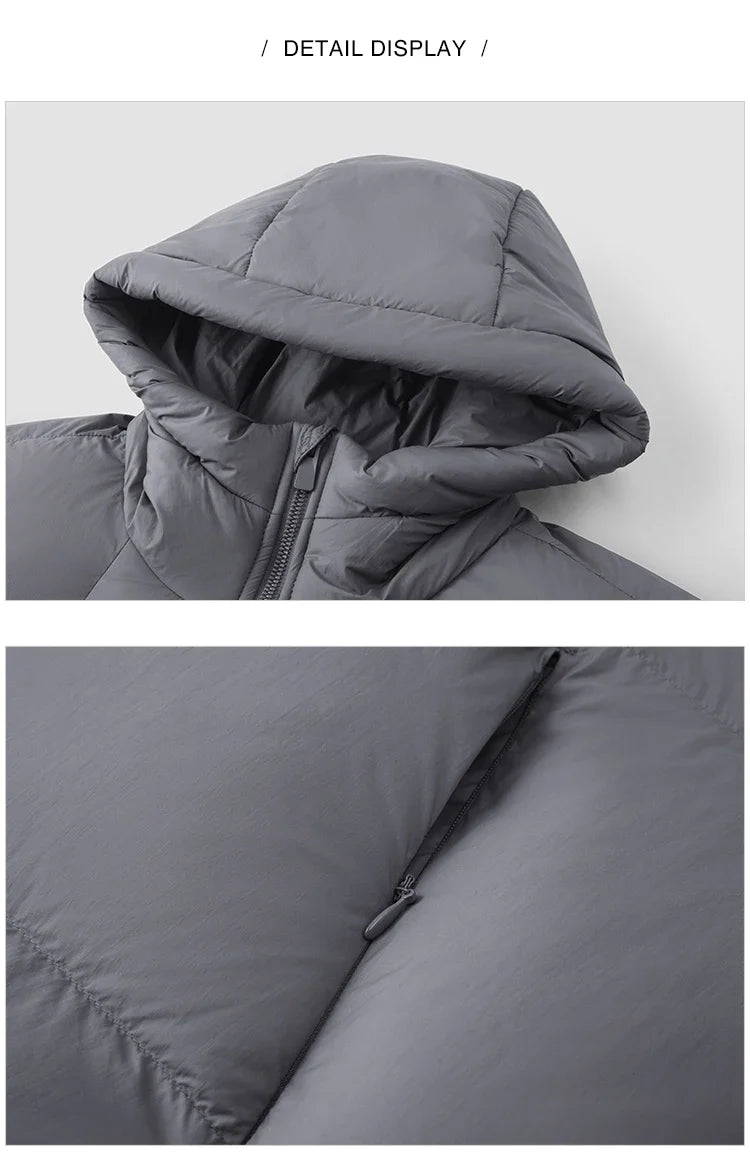 Down Jacket Men 2024 Winter New Thermal Three-Proof Couple Hooded Outerwear Solid Color Versatile Down Jacket