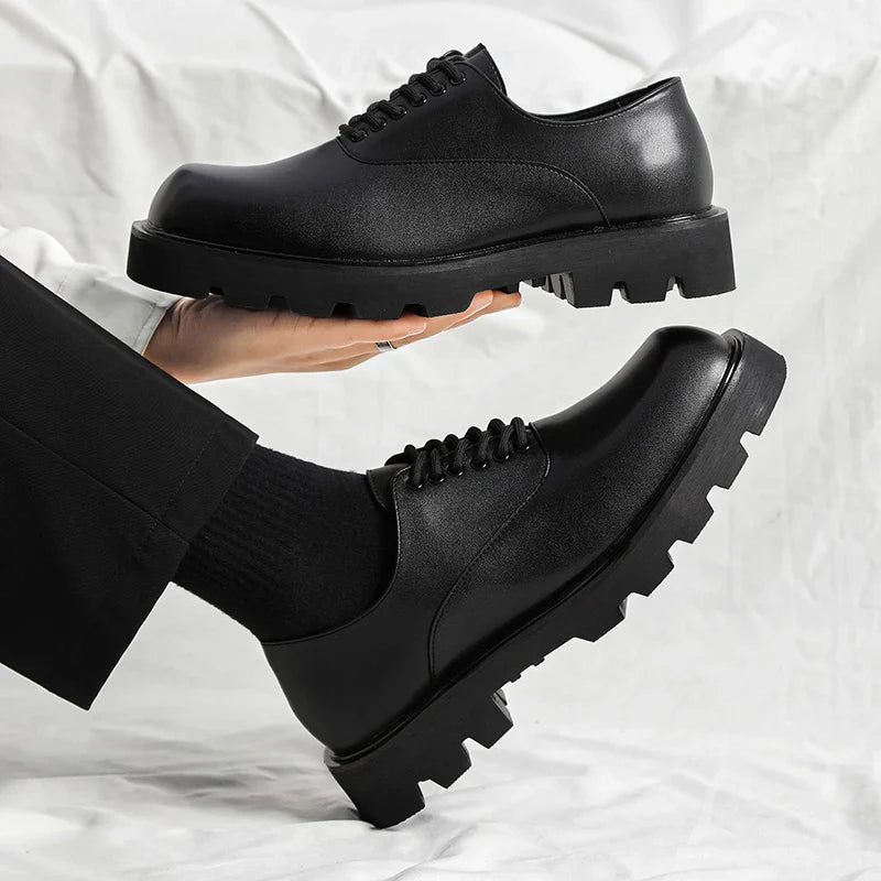 Trendy gentleman men's casual thick soled leather shoes Minimalist and versatile style Fashion Party Office Elevated Shoes