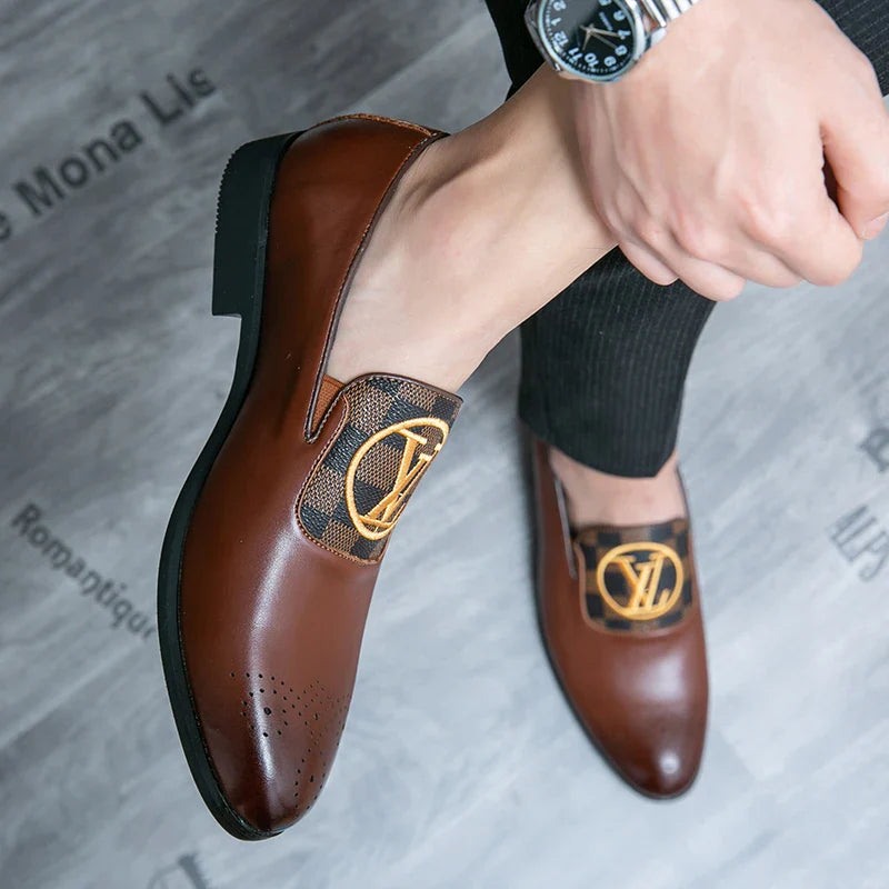 Men's Leather Casual Slip-On Shoes Business Dress All-Match Wedding Shock-Absorbing Wear-Resistant Footwear Size 38-48