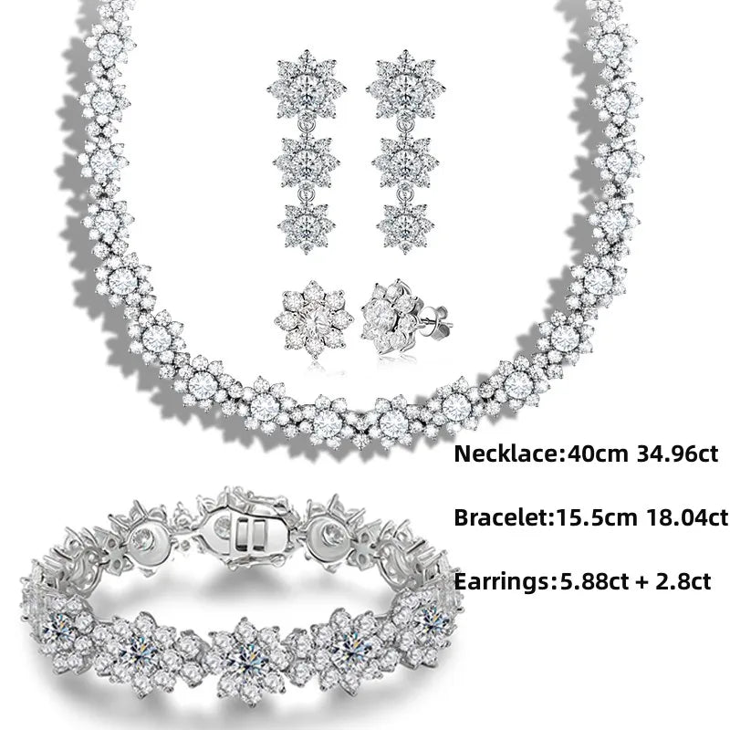 Full Moissanite Jewelry Set 925 Sterling Silver Sunflower Necklace Bracelet Earring Sets For Women Fine Jewelry GRA Tested