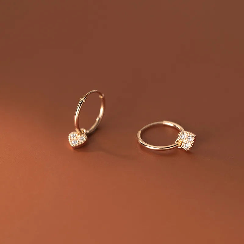 925 Sterling Silver INS Minimalism Sweet Love Heart CZ Zircon Hoop Earrings For Women Girl Small Ear Buckle Jewelry Gift