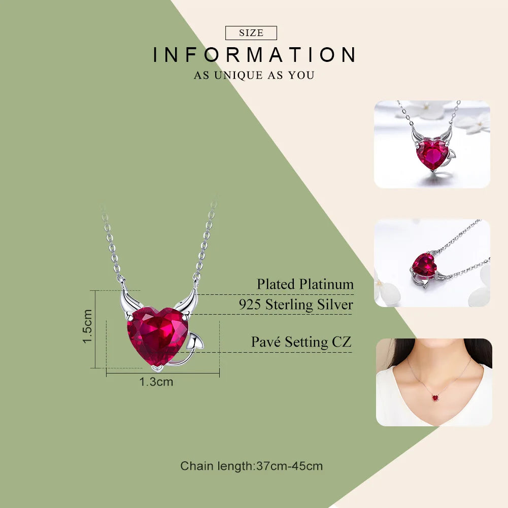 New Collection 100% 925 Sterling Silver Red Zircon Little Devil Necklace Pendant For Women Fashion Silver Jewelry SCN286
