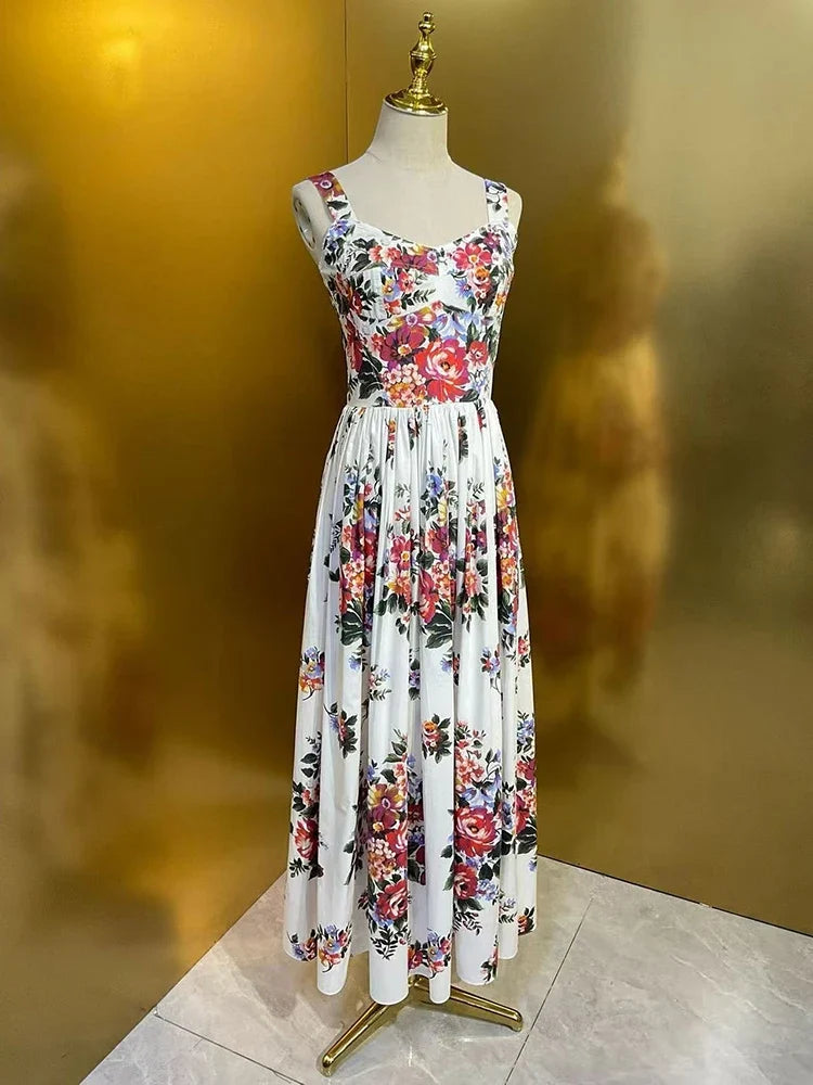 2026 New Women's Dress Sexy Spaghetti Strap Backless Fashion Print Cotton Casual Holiday Dresses