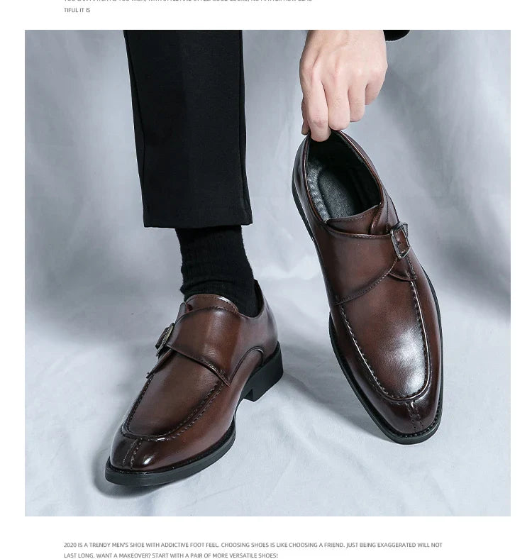 Men's business casual leather shoes cowhide retro round head British leather shoes men's leather big head men's shoes tide