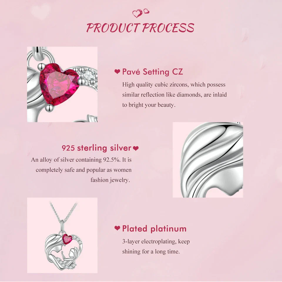 925 Sterling Silver Mother and Child Pendant Necklace for Women Mother's Day Birthday Fine Jewelry Gift BSN323