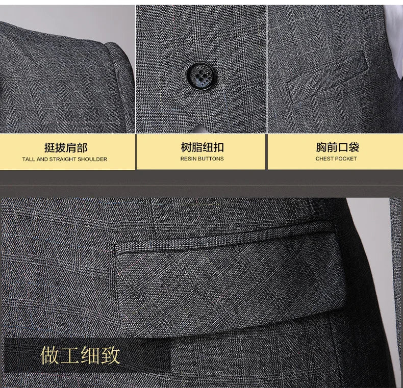 S-6XL Jacket Vest Pants Casual Plaid Retro Business Men's Suit 3Pcs or 2Pcs Set Groom Wedding Dress Blazer Waistcoat Trousers