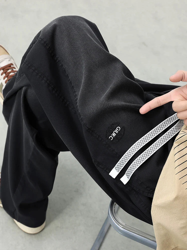 Summer Lyocell Men's Jeans Soft Elastic Washed Casual Pants Loose Lightweight Embroidery Wide Leg Straight Denim Trousers