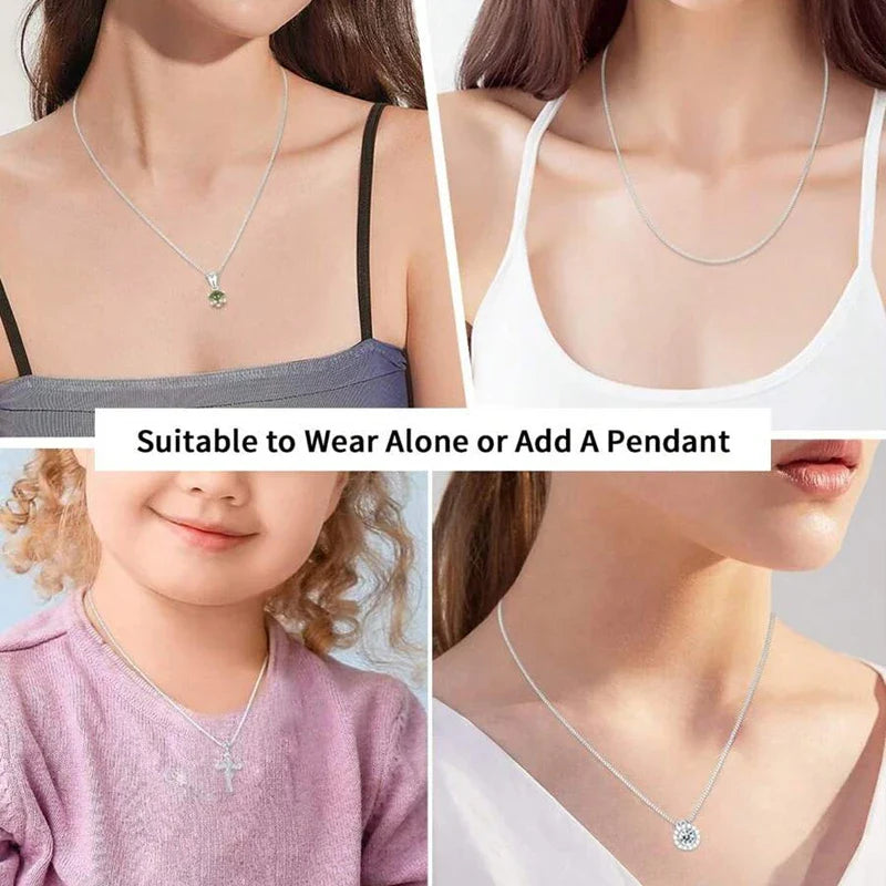Solid Gold Over 925 Sterling Silver Chain Necklace for Women Teens DIY, 0.8mm Box Chain Super Thin & Strong Basic Chain
